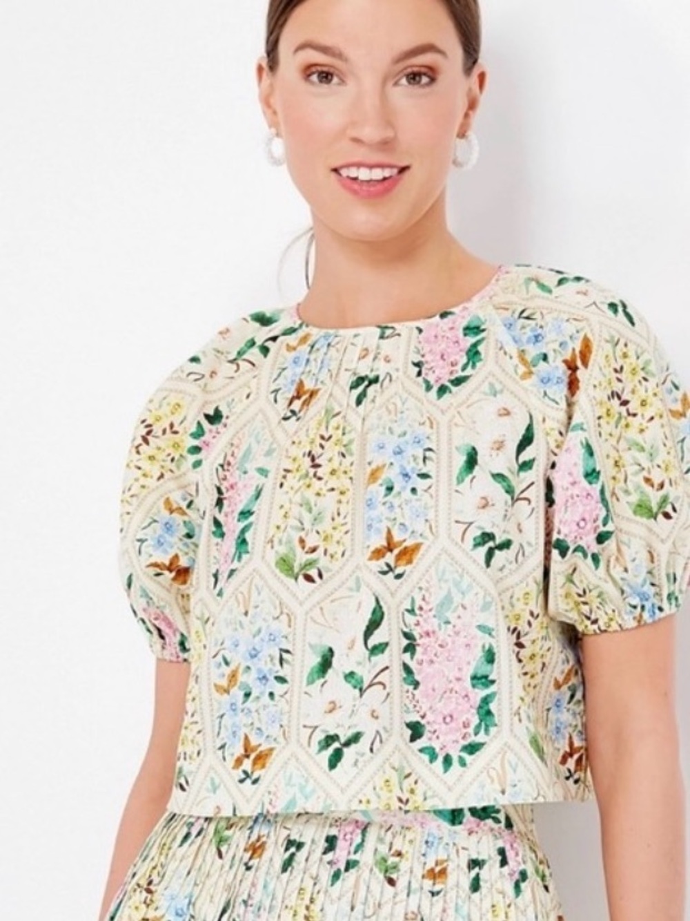 NEW HUNTER BELL Claudia top in floral multicolor  tile Large - Picture 11 of 11